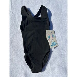 Body Wrappers Kids Black Strappy Back Dance Leotard Size 4-6 NWT USA Vintage